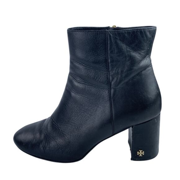 Tory Burch Brooke Womens Black Leather Block Heel Round Toe Zip Ankle Boots 8.5M - Picture 1 of 8